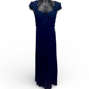 Lulus Navy Lace Cap Sleeve Maxi Dress XS Formal Bridesmaid Evening Gown